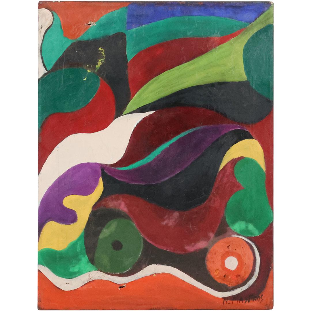 N MASTROS, Vintage Mid-Century Modern COLORFUL ABSTRACT Oil Painting (1 of 14)