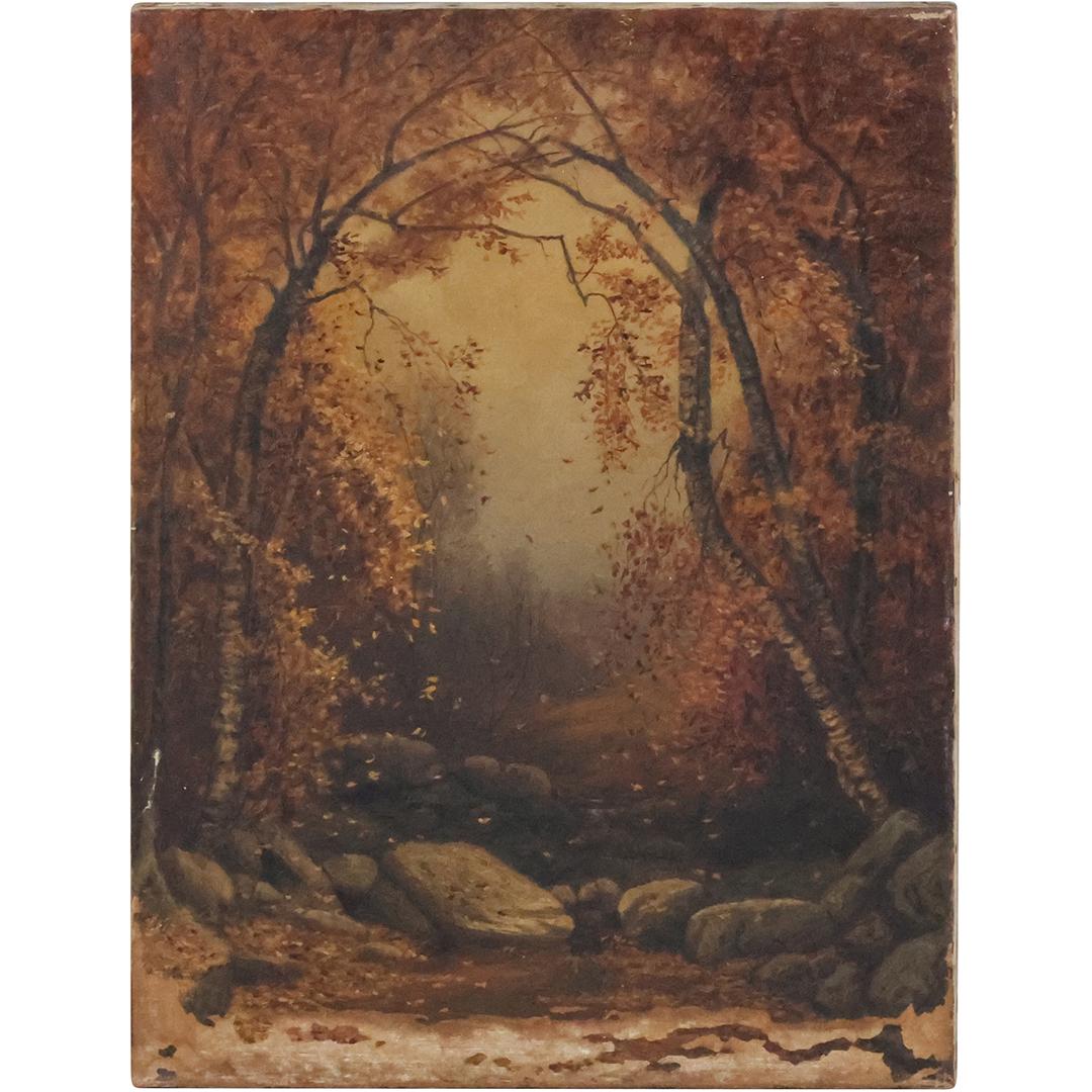 19th C. Nocturnal Oil Painting Opening Through The Forest Landscape (1 of 12)