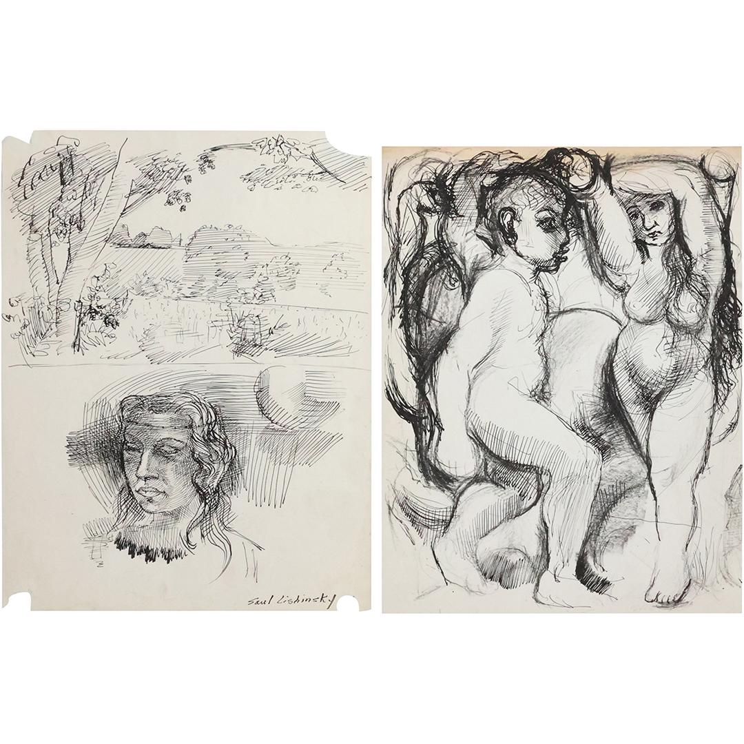 SAUL LISHINSKY, American, [2] Pen & Ink Drawings / Sketches - Signed (1 of 18)