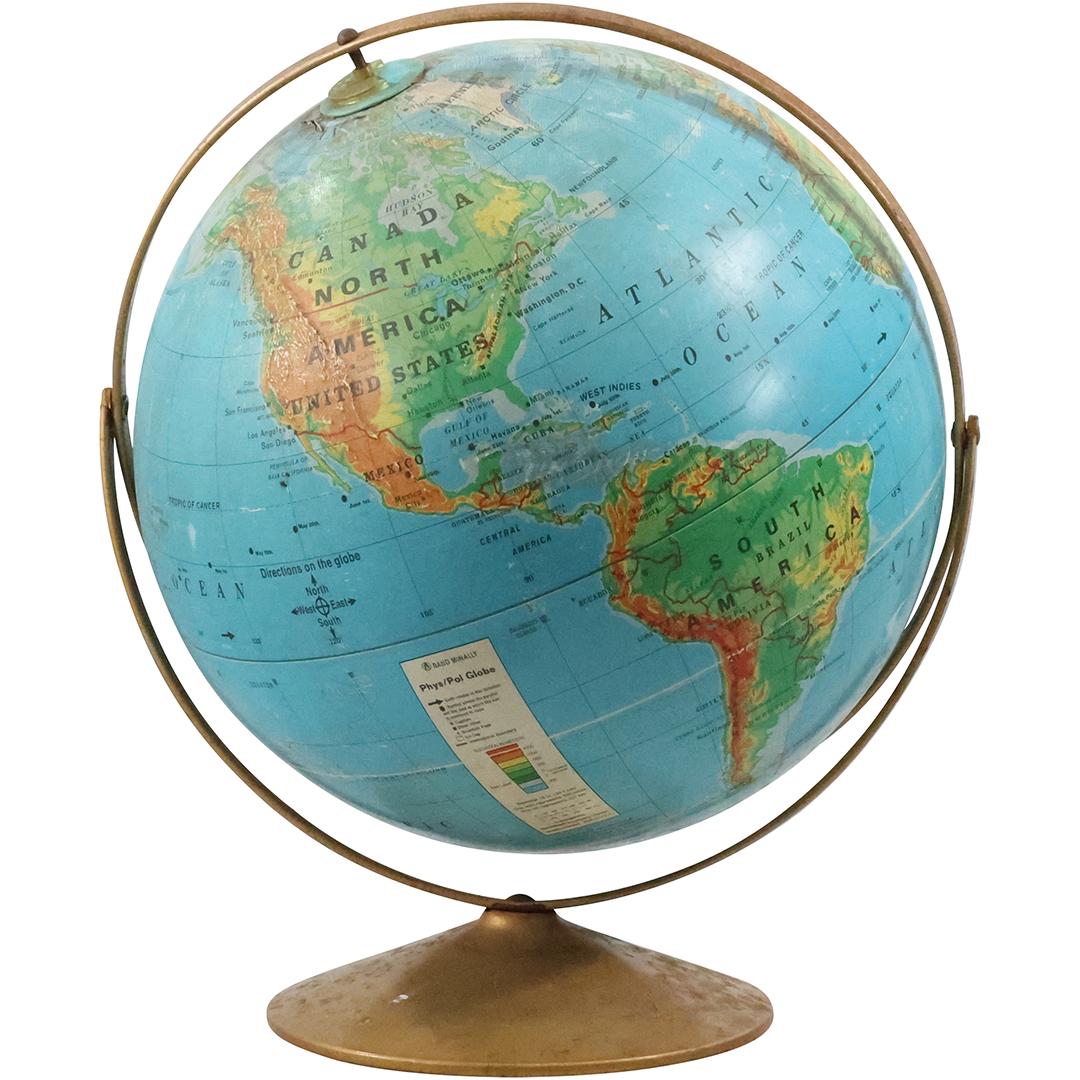 Vintage 1950s Table Top World Globe on Axis Stand 20 inches height, 16 in. diameter (1 of 18)