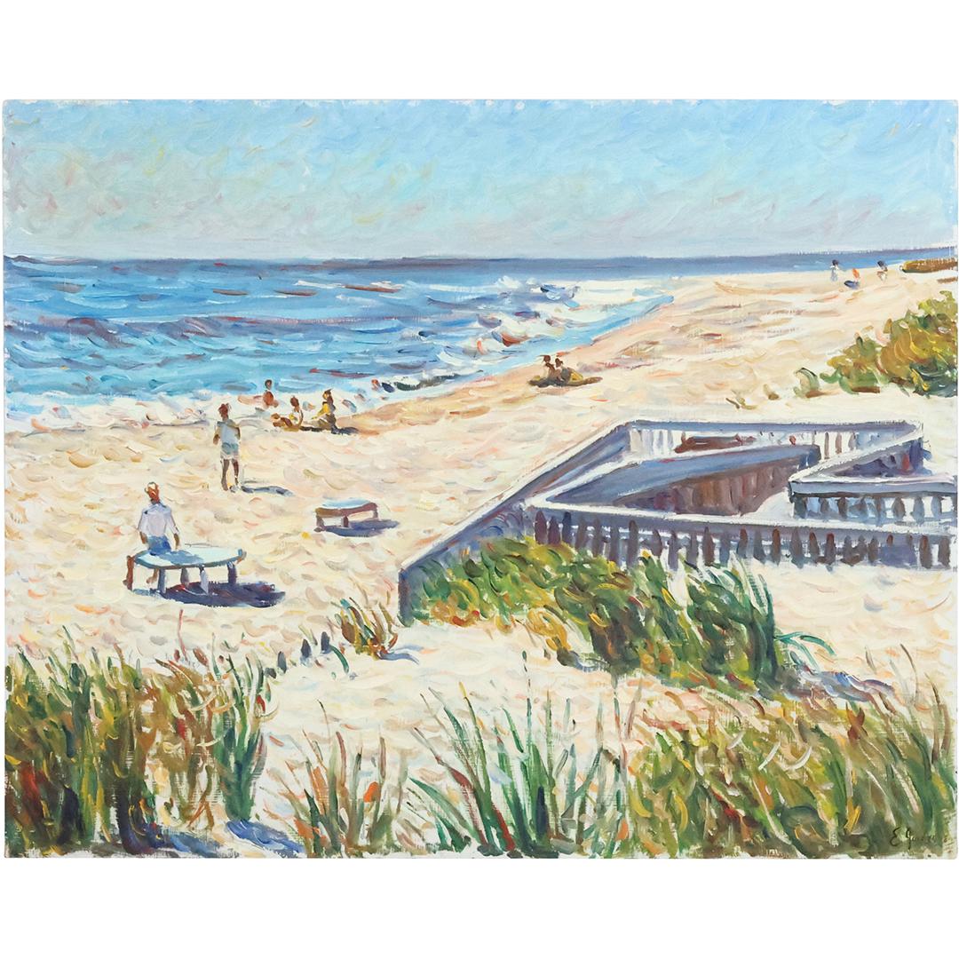 Edmond Jordan, Oil on Board Painting Figures on the Beach, Signed E Jordan: Edmond Jordan, Oil on Board Painting Figures on the Beach, Signed E Jordan. ARTIST IS EDMOND JORDAN aka Ned Jordan who was known for NJ and Maine Coastal Seascapes size: 24 x 30