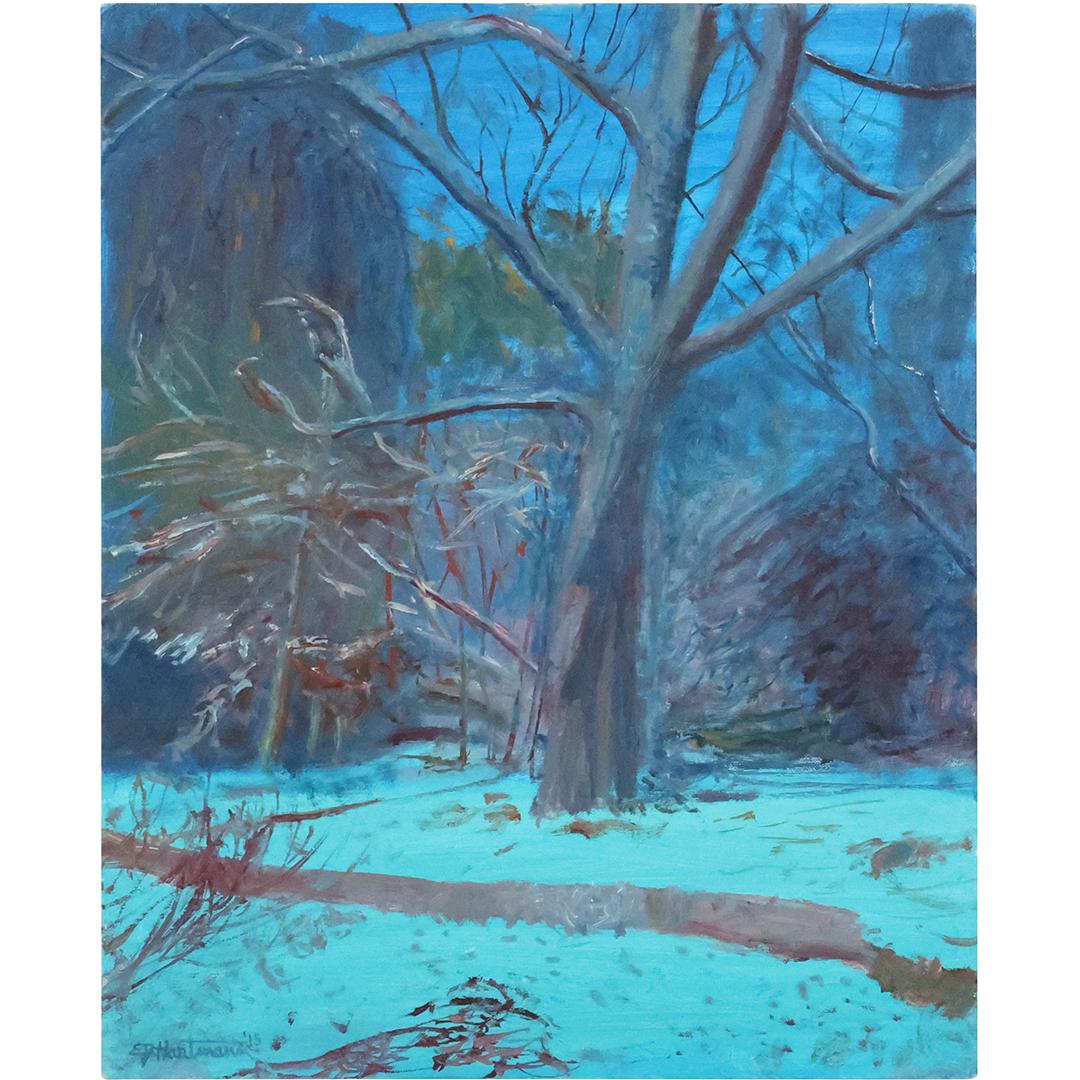 E J Hartmann, American, Oil on Board Painting Evening Winter Thaw in Forest (1 of 11)
