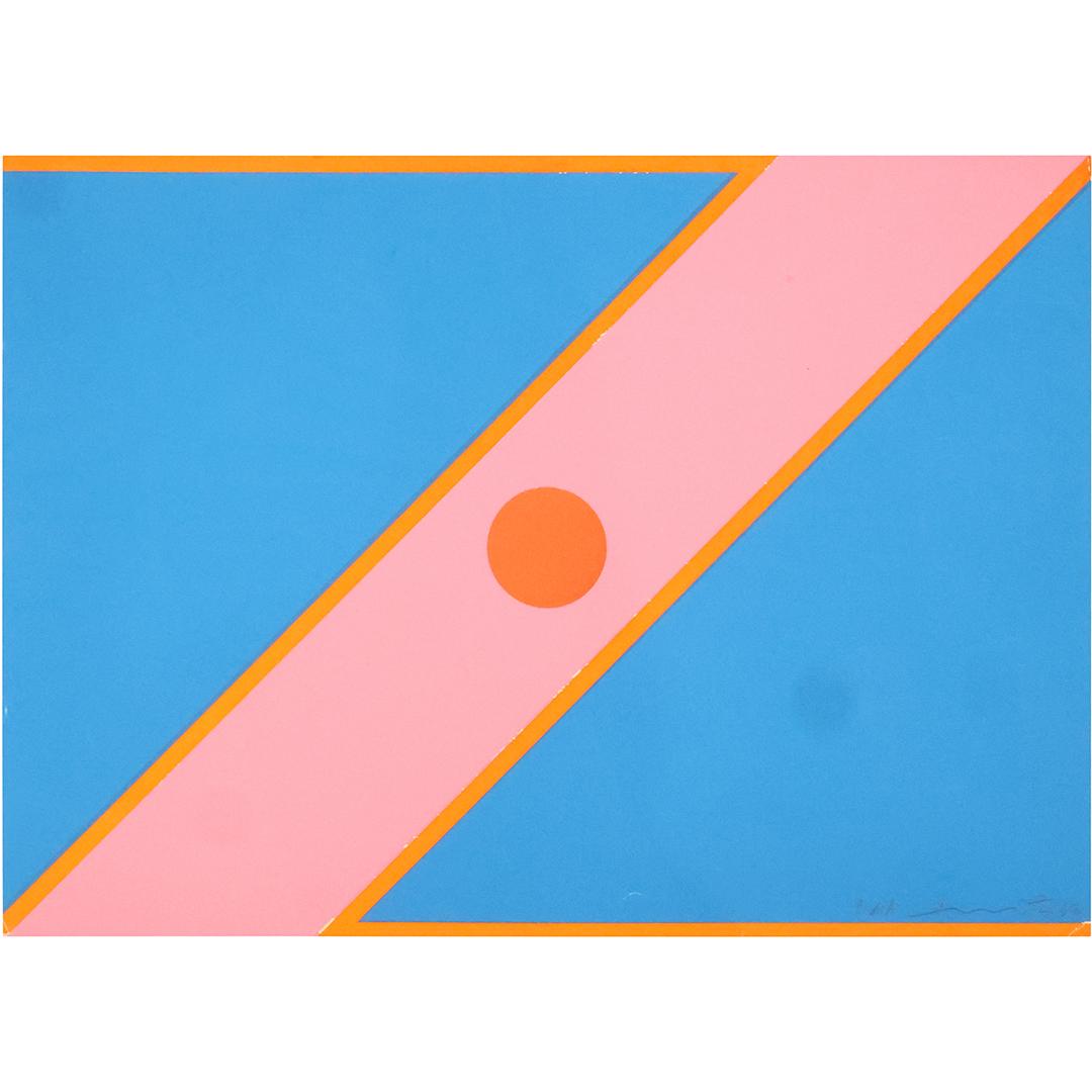 Artist Signed 1967 Abstract Lithograph Blue, Pink, Orange "Z" (1 of 10)