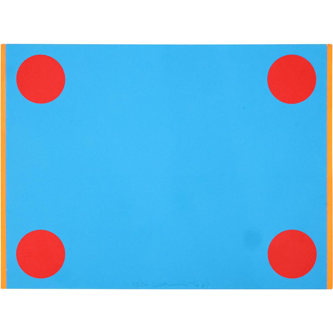 Abstract Lithograph Blue with Red Circles, Artist Signed 1967 #51/52 (1 of 8)