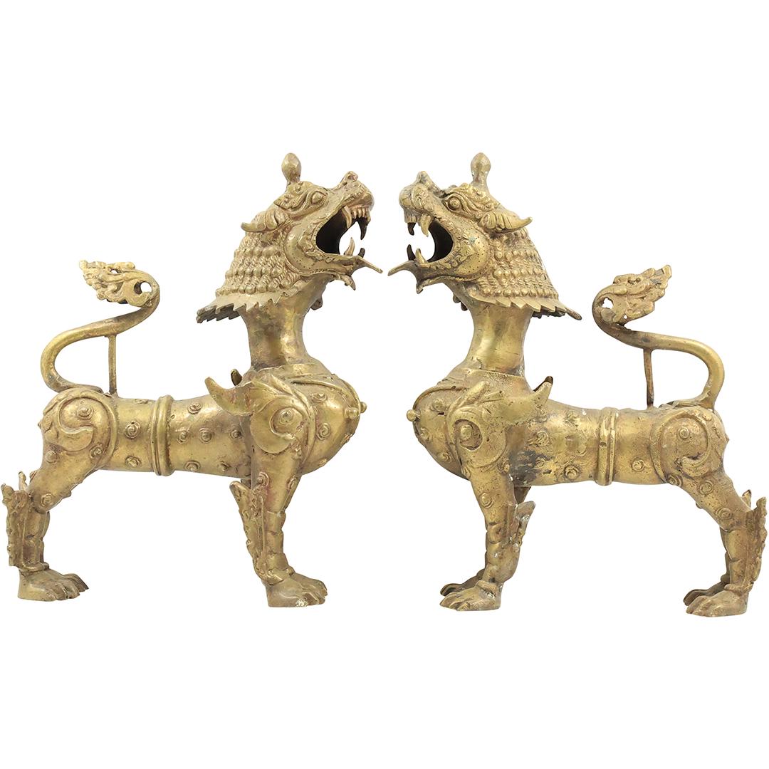 [2] Bronze Chinese Buddhist Lion Figures Statues 12 inches height - Good Patina (1 of 20)