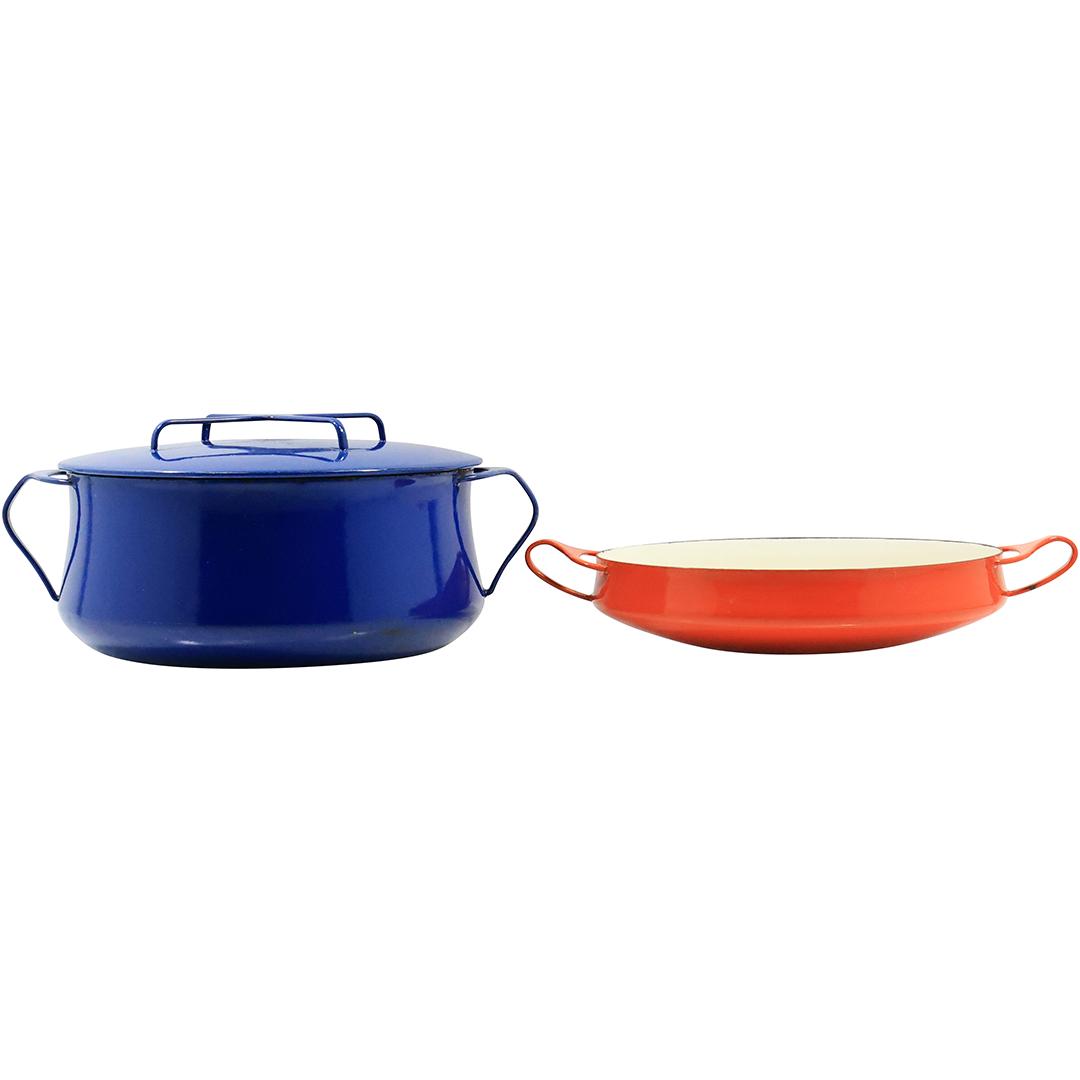 [2] DANSK DESIGNS DENMARK Blue Enamel Cooking Pot with Cover & Red Enamel Cooking Pot (1 of 15)