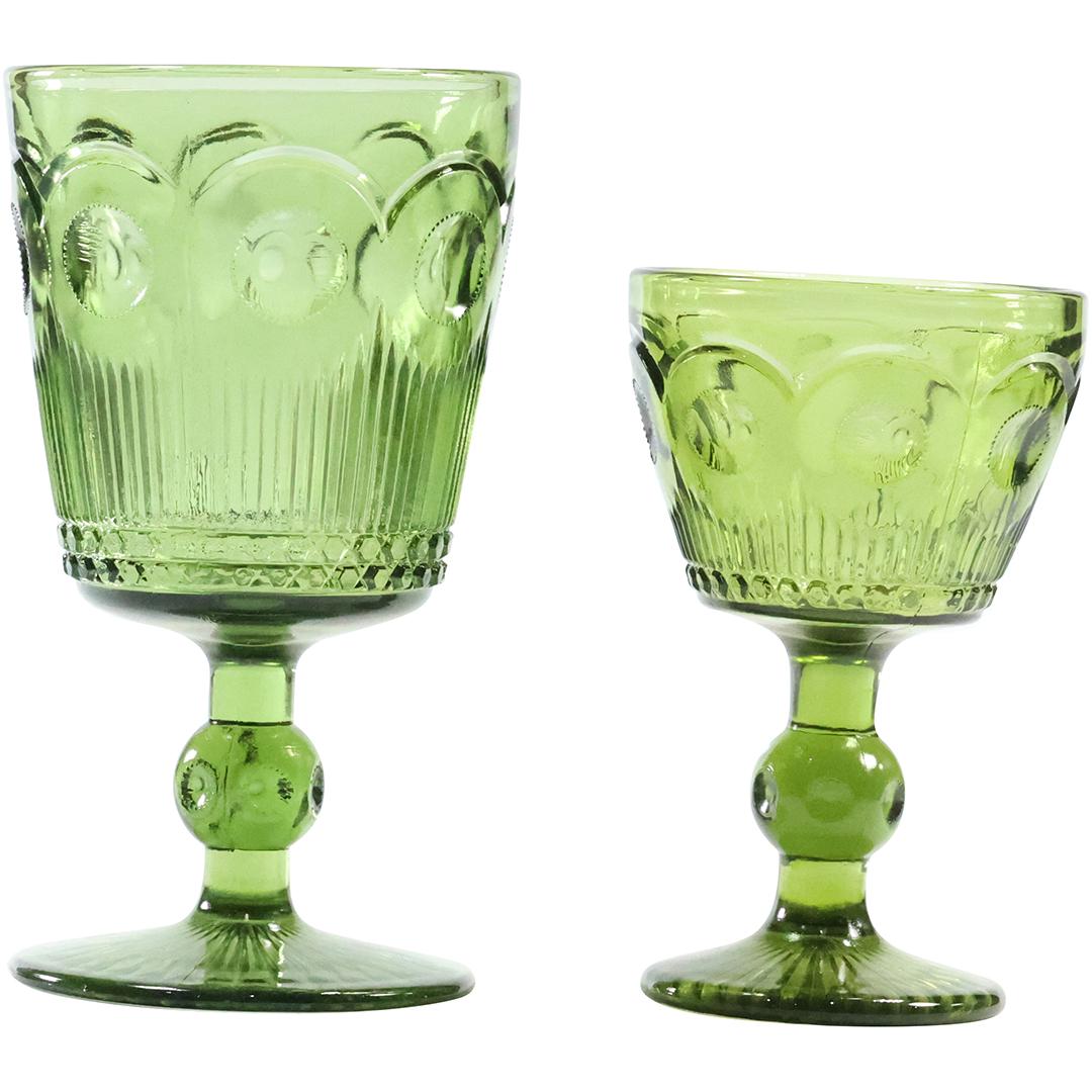[16] Indiana Glass Company Green Stem Goblets in 2 Sizes of [8] each: [16] Indiana Glass Company Green Stem Goblets in 2 Sizes of [8] each. size: 8x (4.75 x 3), 8x (6 x 3.25)