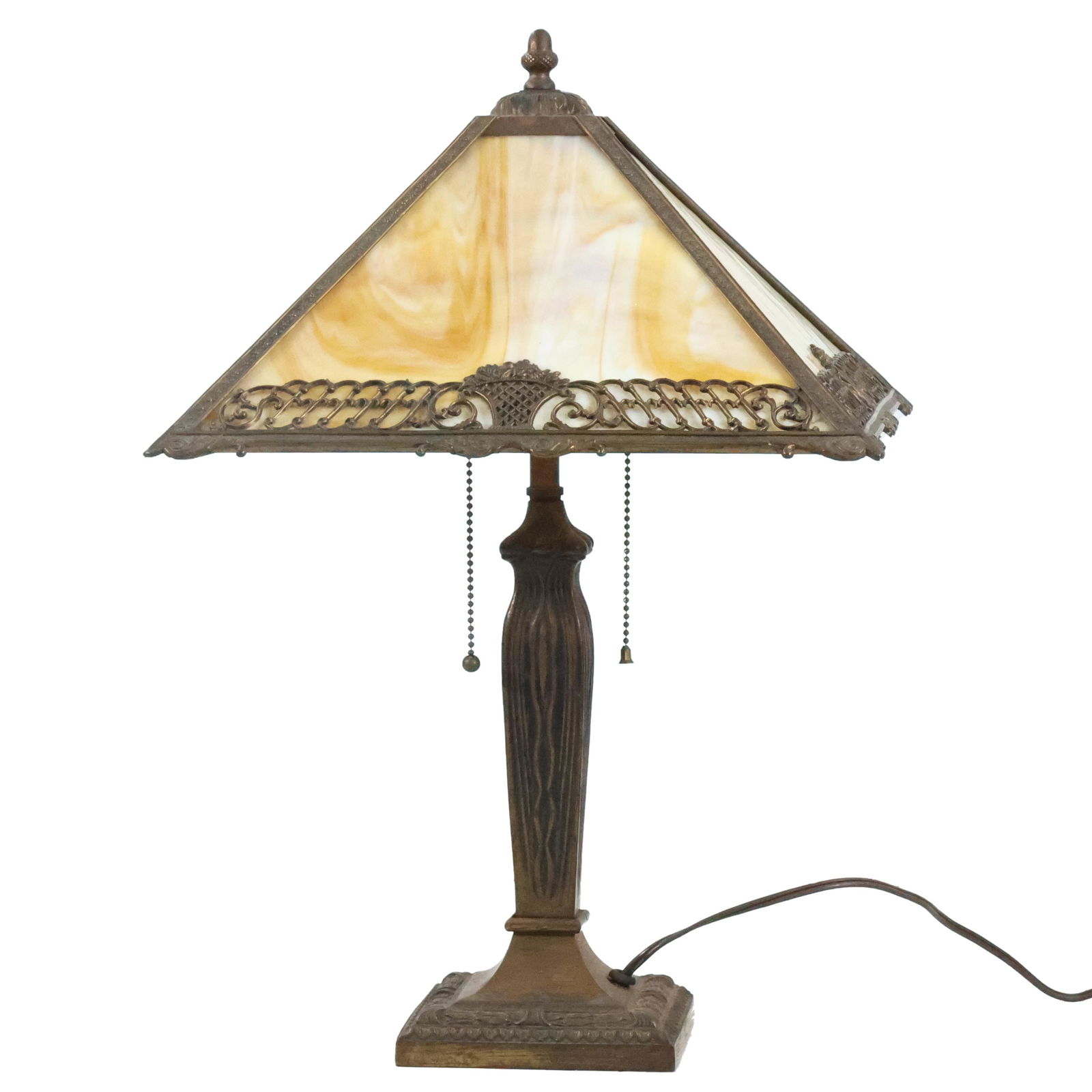 Antique Quality 4-Panel Slag Glass Arts & Crafts Table Lamp - All Original (1 of 20)