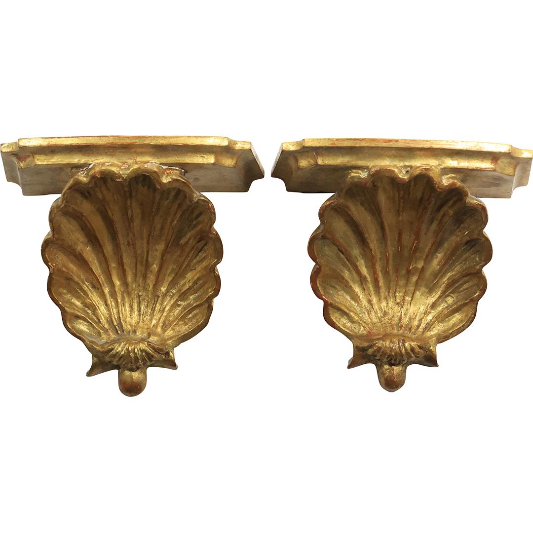 [2] Palladio Italy Gold Gilt Carved Wood "Shell" Wall Bracket Shelves (1 of 18)