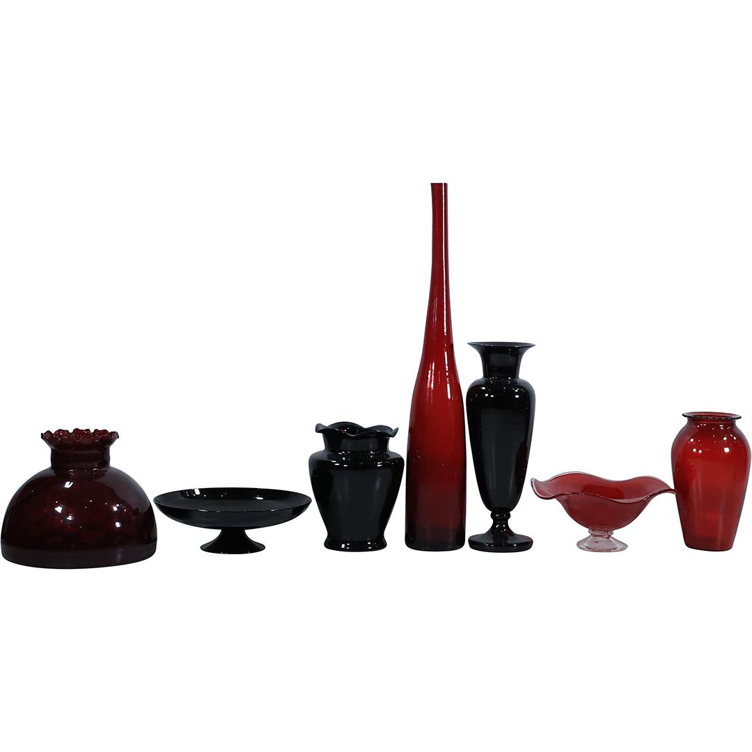 Estate Grouping [7] Assorted Ruby Red Glassware Including Tall Vase 24.5 inches height (1 of 18)