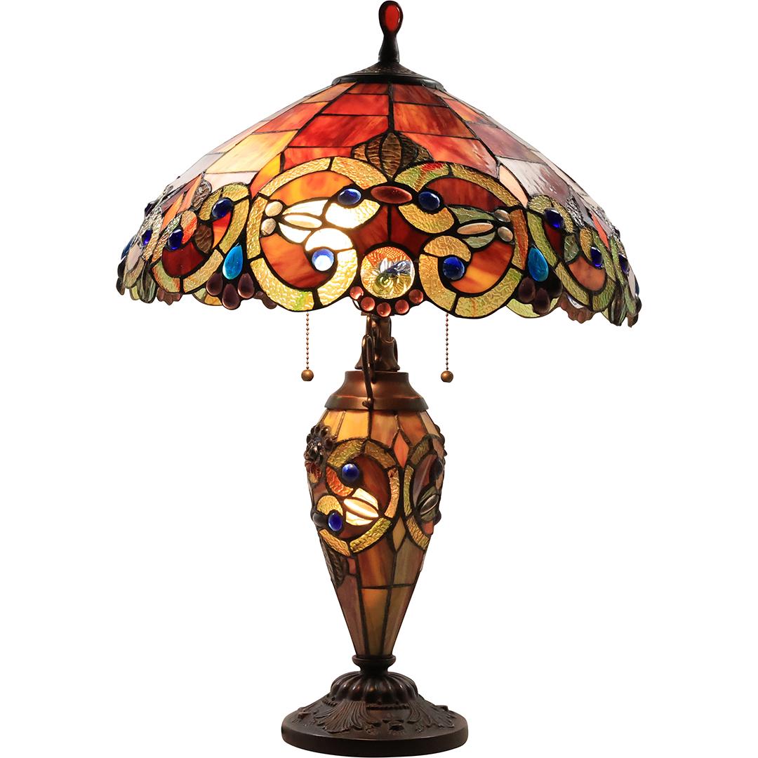 20th C. Decorator Tiffany Style Leaded Glass Table Lamp with Lighted Base (1 of 20)