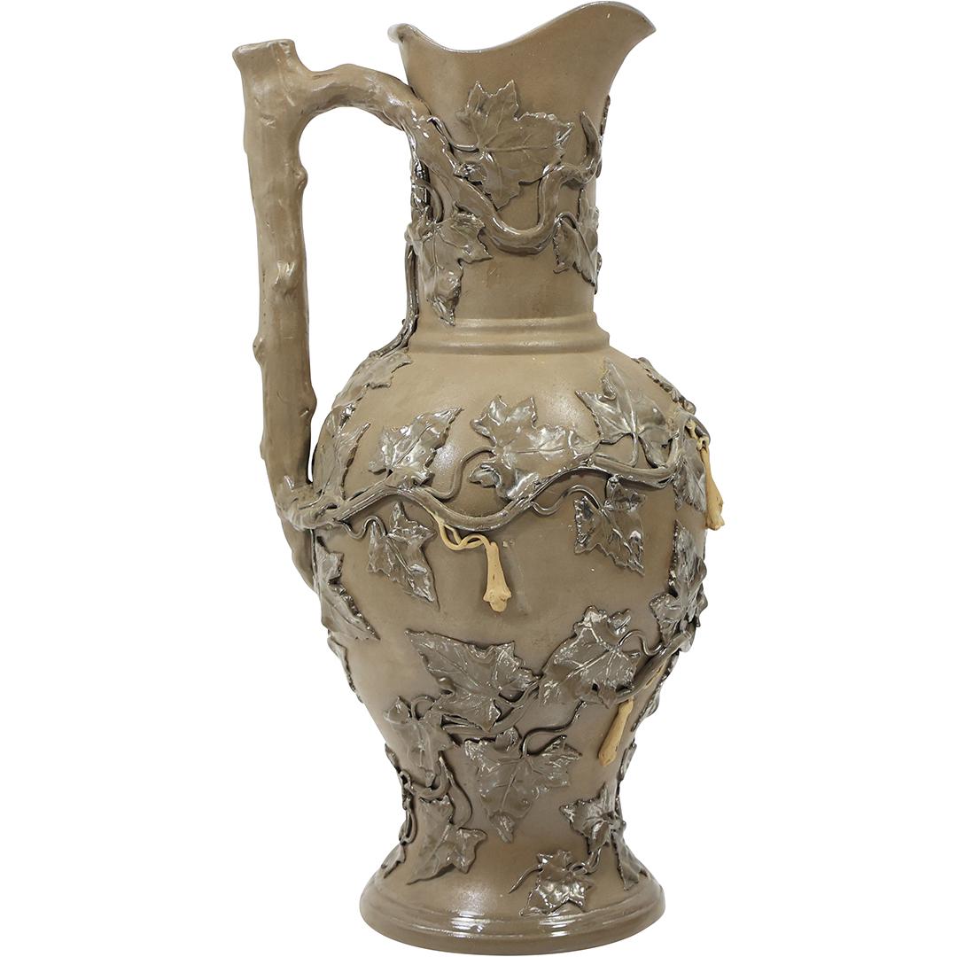 19th C. Soft Paste Pottery Pitcher with Leaves and Vines Embossed Pattern (1 of 18)