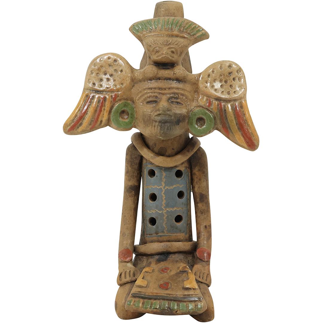 Unique South American Aztec Figure Pottery Flute Instrument