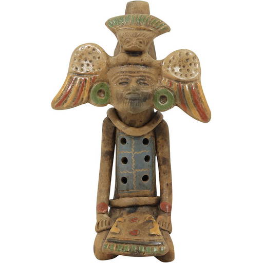 Unique South American Aztec Figure Pottery Flute Instrument