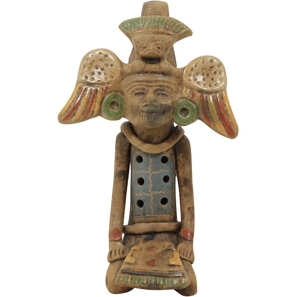 Unique South American Aztec Figure Pottery Flute Instrument