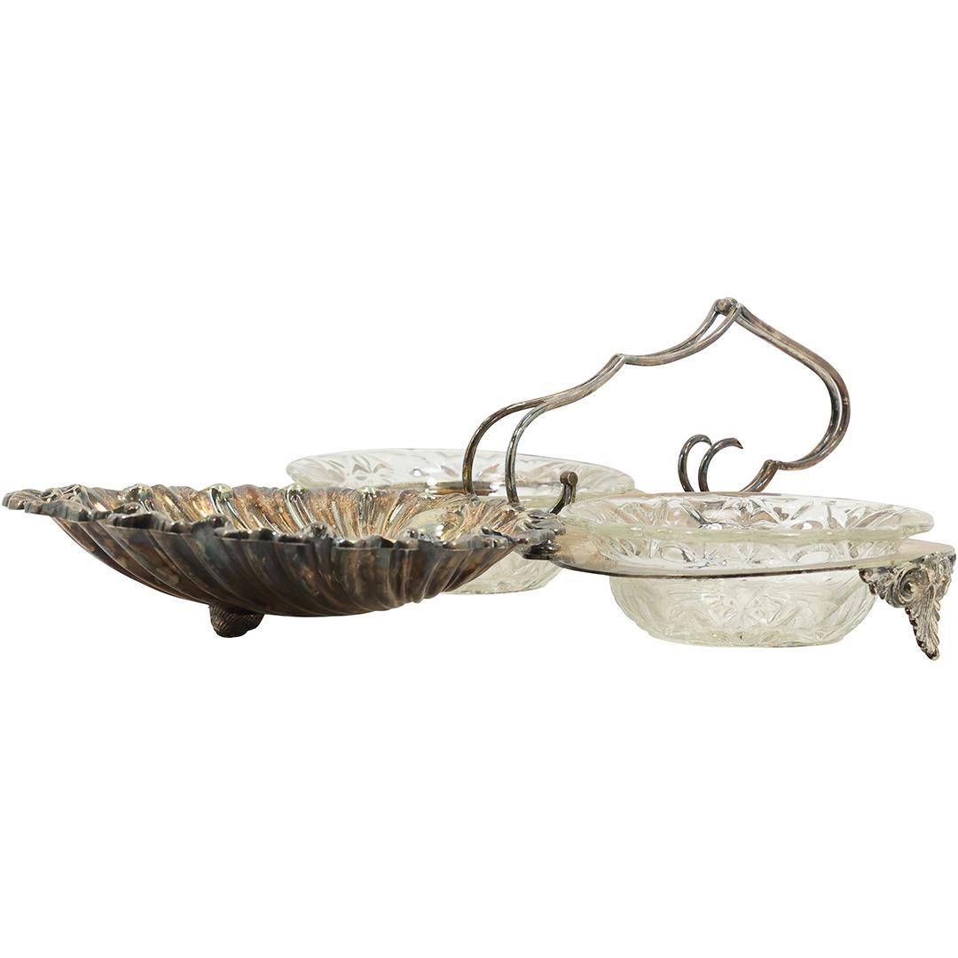 Unique Silver Plate "Shell" Triple Serving Tray with Glass Inserts, Hallmarked (1 of 20)