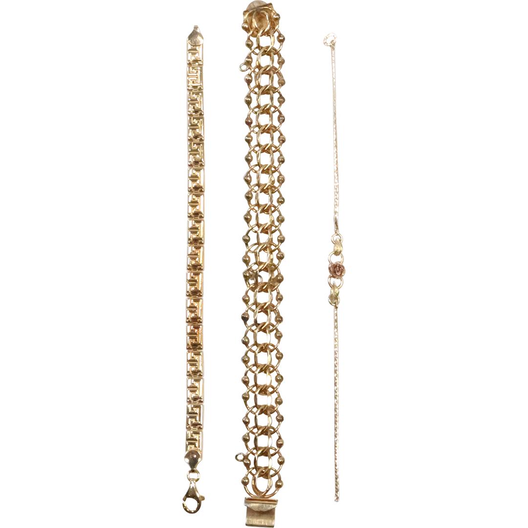 [3] Assorted Bracelets: 12K GF Charm Bracelet; Krementz Rose Bracelet Tests 14K [needs catch]; (1 of 18)