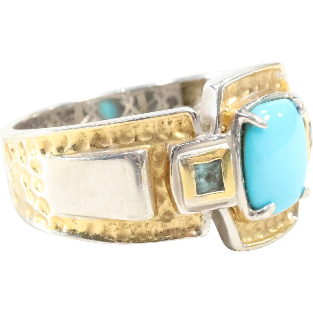 .925 NH Sterling Silver Blue Topaz and Turquoise Ring Size 13 ; 1 in. x 5/8 in. (1 of 6)
