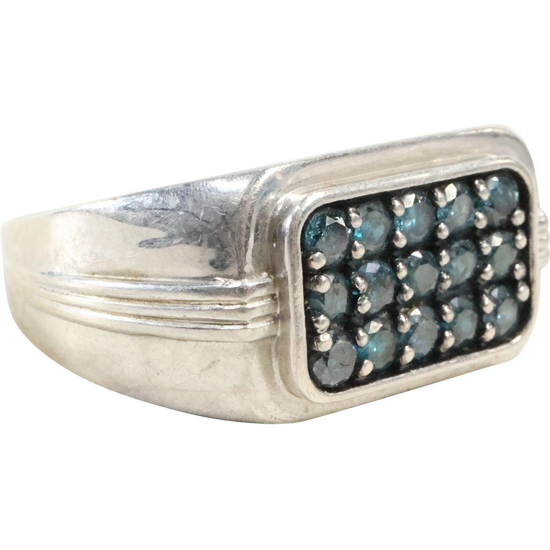 marked SJ .925 Sterling Silver with Aquamarine Stones Mens Ring Size 12 ; 1 in. x 1/2 in. (1 of 6)