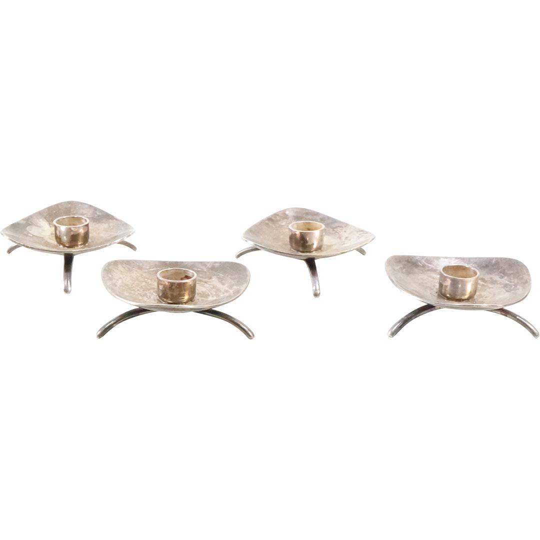 [4] Sterling Silver COHR DENMARK ATLA Small Footed Candle Holders, 2 in. x 2 in.: [4] Sterling Silver COHR DENMARK ATLA Small Footed Candle Holders, 2 in. x 2 in.