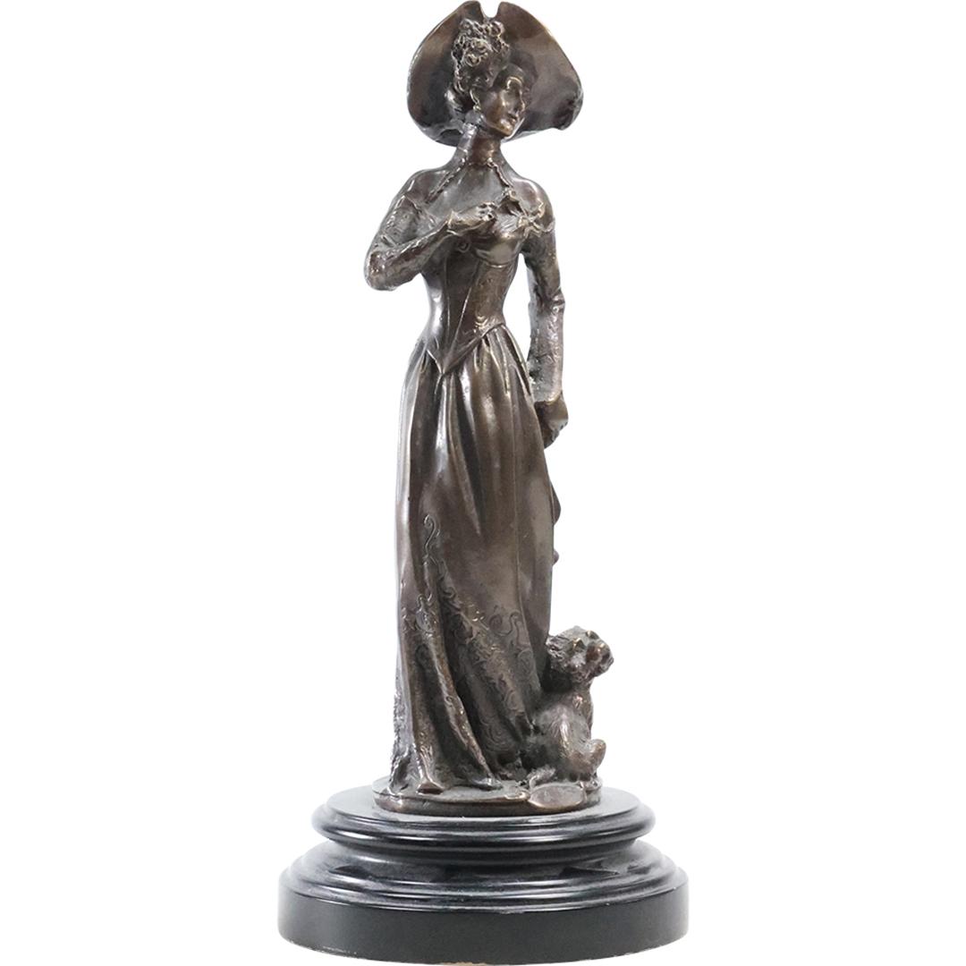 Bronze Statue Sculpture Victorian Fashion Woman Mounted on a Marble Base (1 of 14)