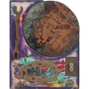 Mid-Century Modern Mixed Media Assemblage ABSTRACT Painting on Wood Panel: Mid-Century Modern Mixed Media Assemblage ABSTRACT Painting on Wood Panel. size: 20.5 x 15.5