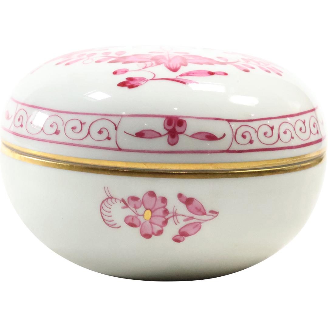 19th C. MEISSEN Pink and White Floral Round Porcelain Dresser Box (1 of 8)
