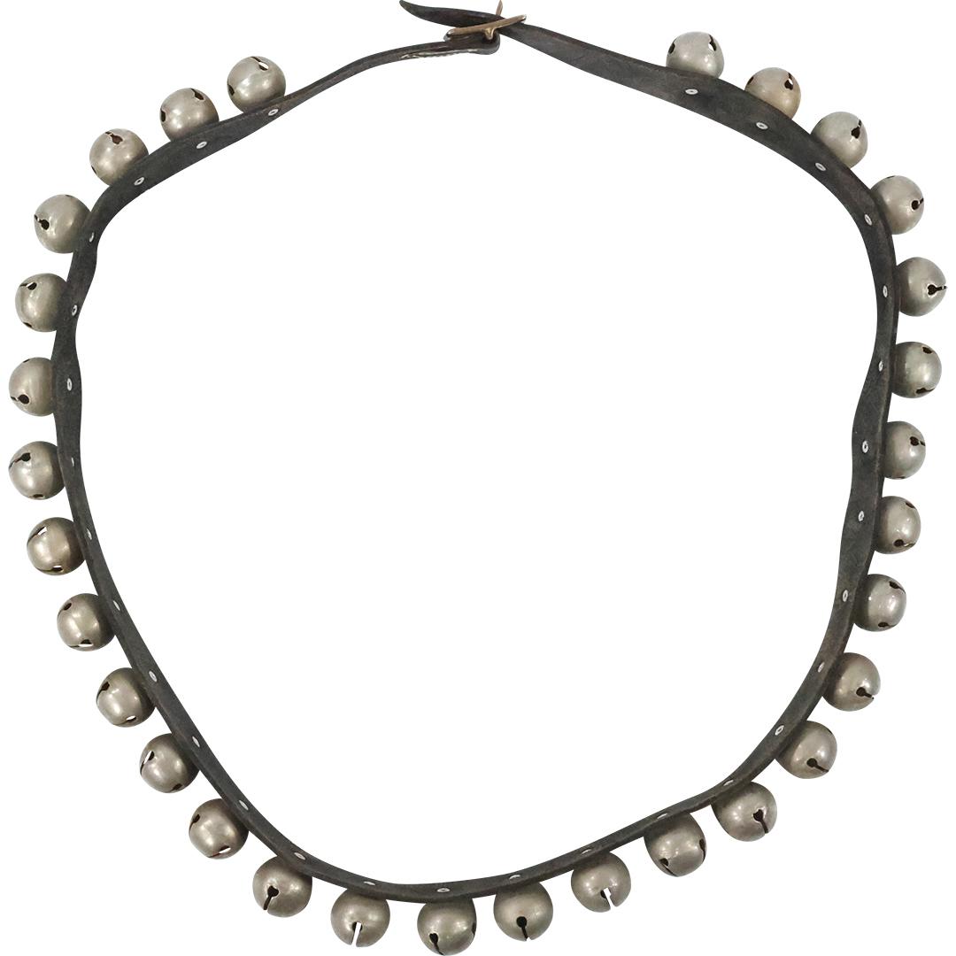 Antique Leather Strap of Sleigh Bells Nickle Plated 69 inches length (1 of 7)