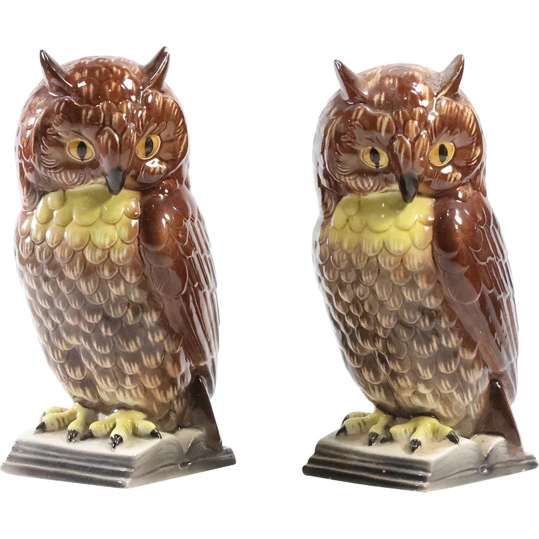 [2] Vintage Ceramic OWL Figure Bookends 7.5 inches height (1 of 14)