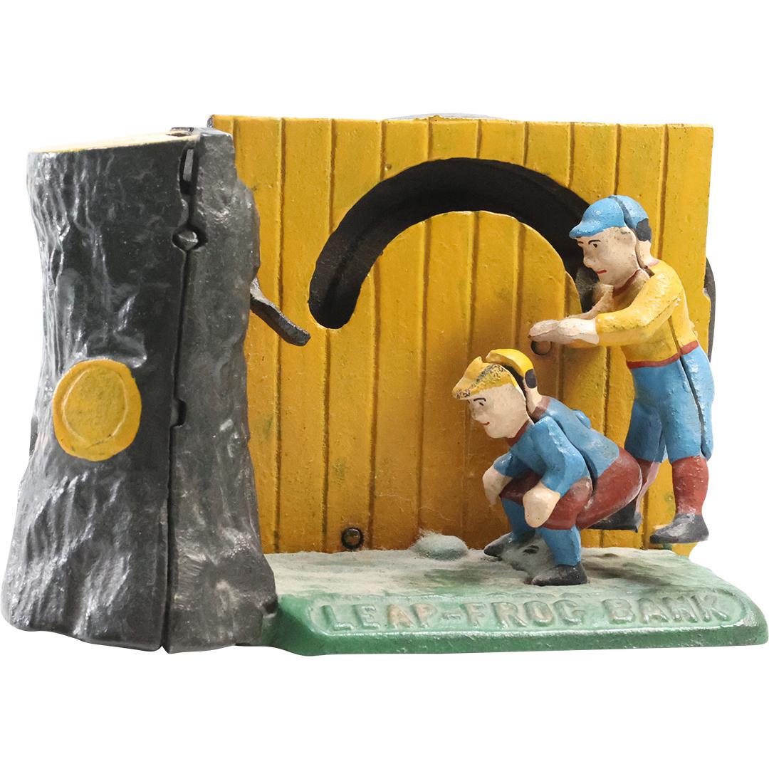 Novelty Cast Iron LEAP-FROG BANK Mechanical Coin Bank in Original Paint Finish (1 of 11)