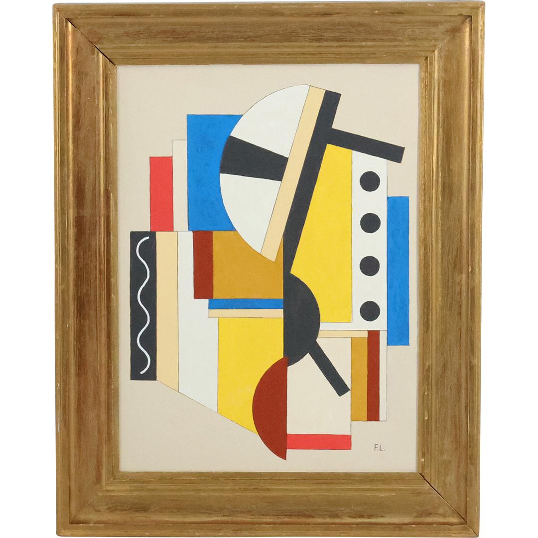 after Fernand Leger, Oil on Board Painting Colorful Geometric Abstract, bears F.L. initials (1 of 11)