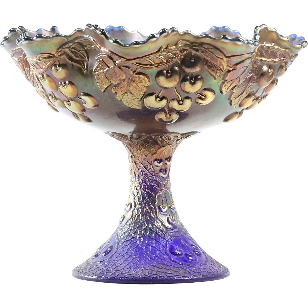 Vintage Purple Carnival Glass Grape & Leaves Pedestal Base Compote (1 of 10)