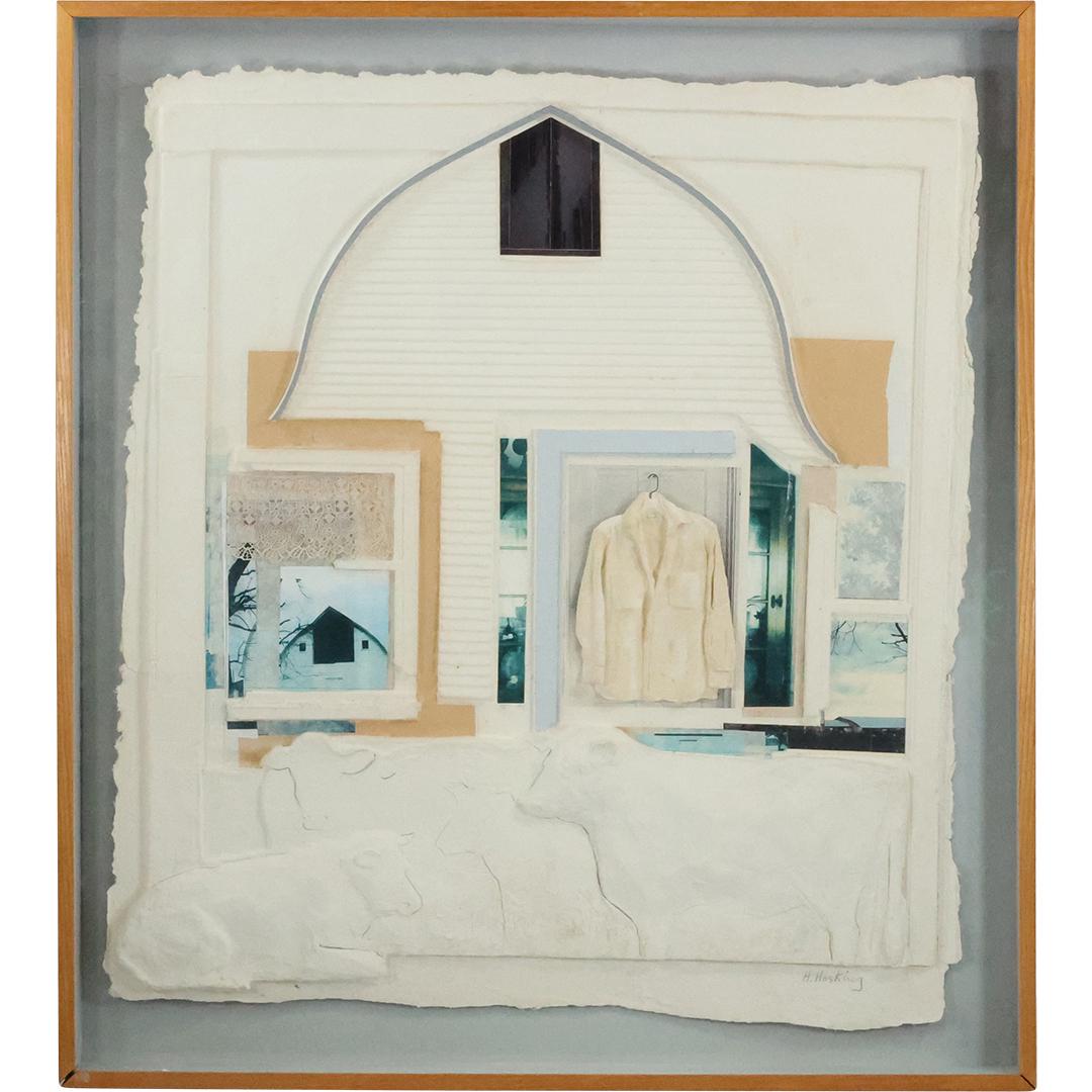 H. Hosking, Very Unique Mixed Media Barn, Jacket, Farm Animals Impressed Paper Artwork (1 of 17)