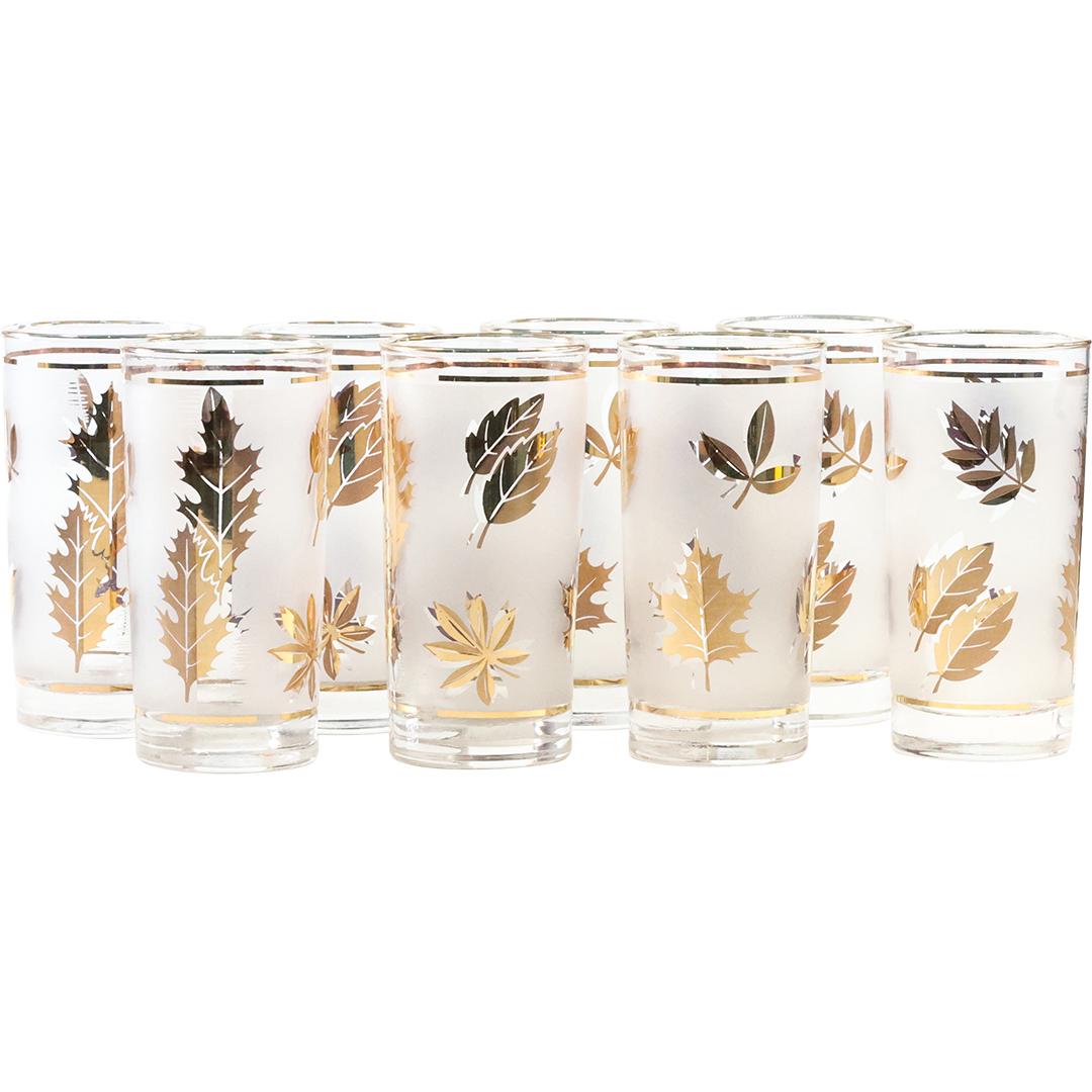 [8] Libbey Glass Gold Leaf Highball Cocktail Glasses (1 of 11)