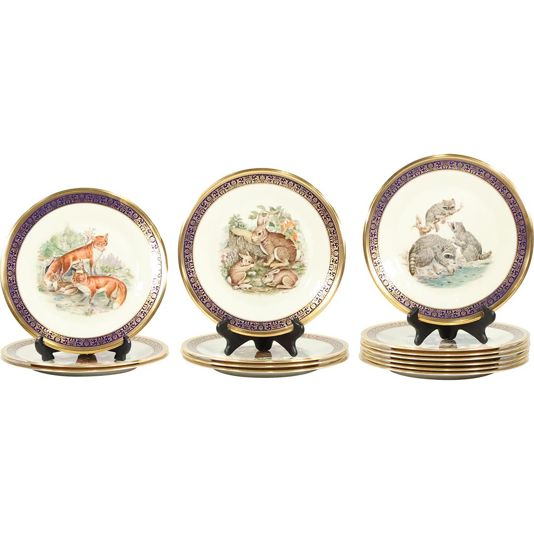 [14] Assorted LENOX Fine Porcelain BOEHM WOODLAND WILDLIFE Cabinet Plates: [14] Assorted LENOX Fine Porcelain BOEHM WOODLAND WILDLIFE Cabinet Plates. size: box (1 x 11 x 11), plate (1 x 10.75) - 3x fox, 4x rabbit, 7x raccoon
