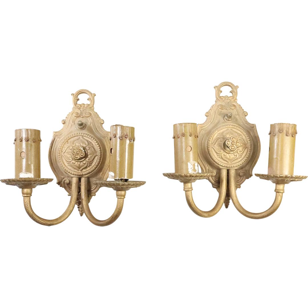 [2] Vintage 1930s Metal Electric Double Light Wall Sconces (1 of 12)