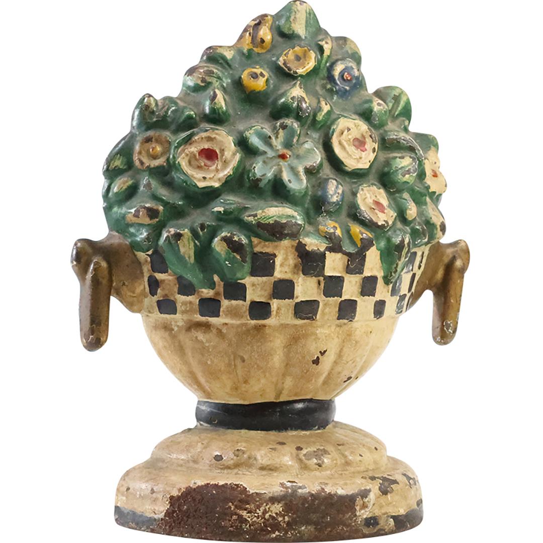 Antique Cast Iron BASKET OF FLOWERS Doorstop in Original Paint Finish (1 of 10)