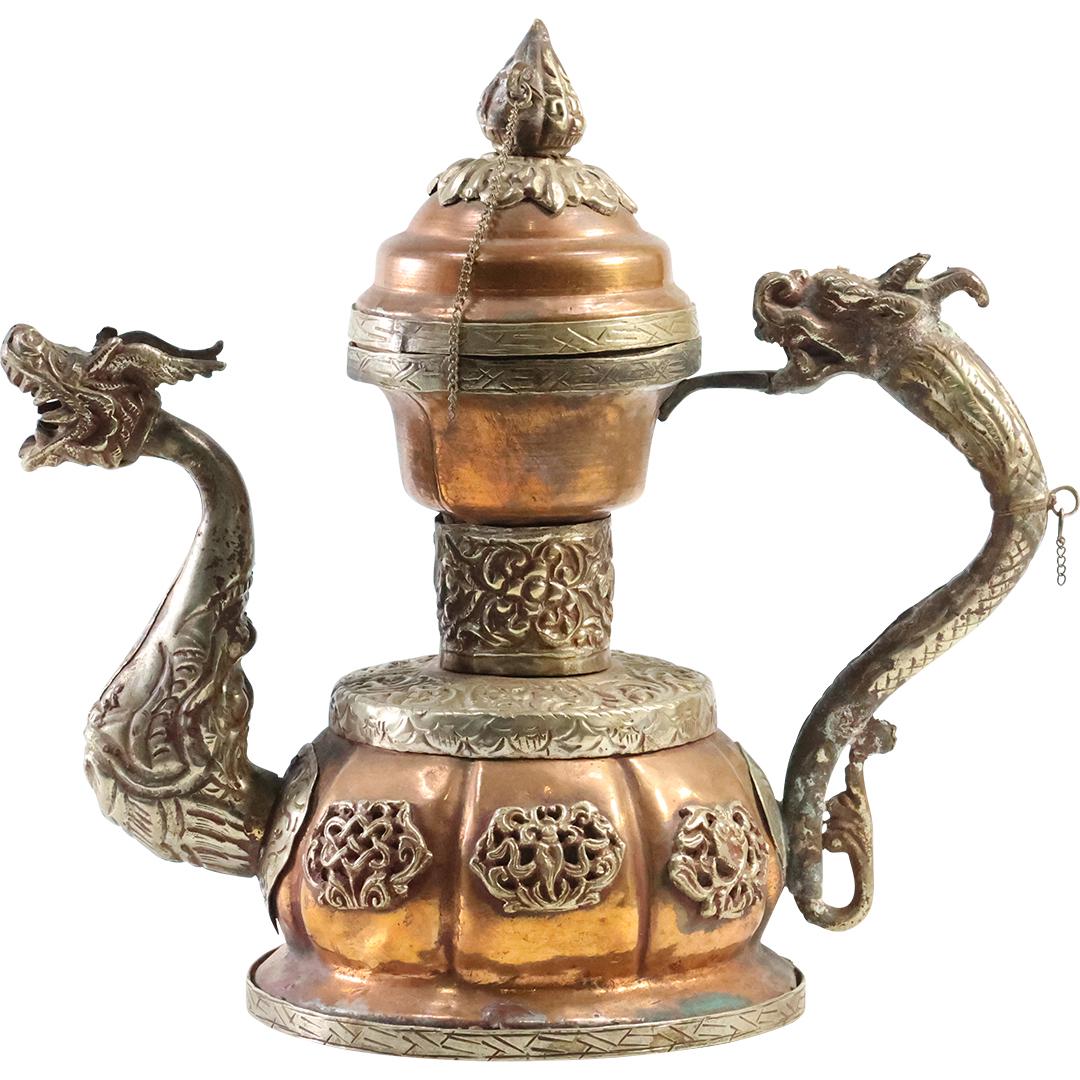 Chinese Ceremonial Temple Dragon Copper Tea Pot - Vintage (1 of 10)