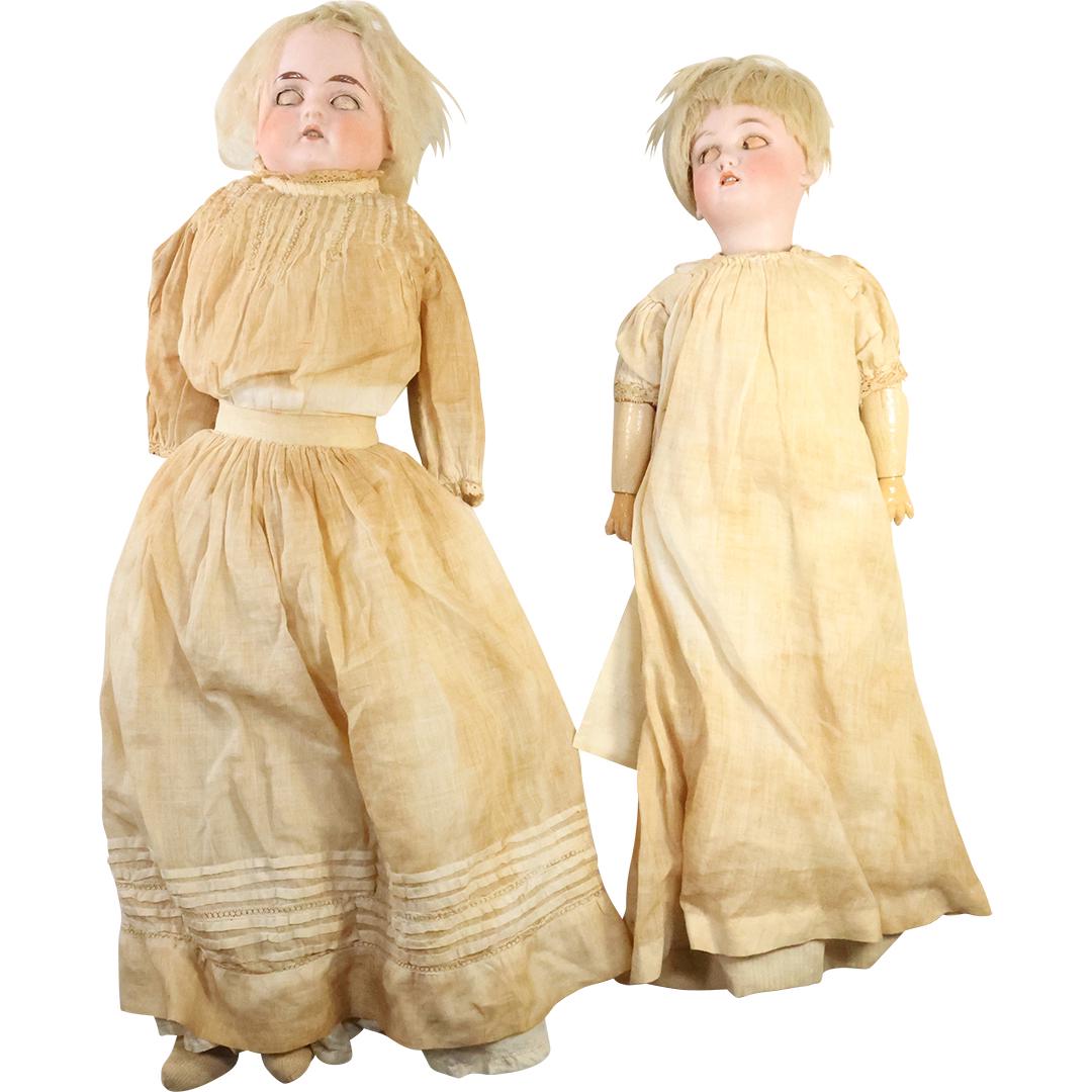 [2] Antique Bisque Head Dolls 16.75 inches & 19.5 inches lengths (1 of 20)