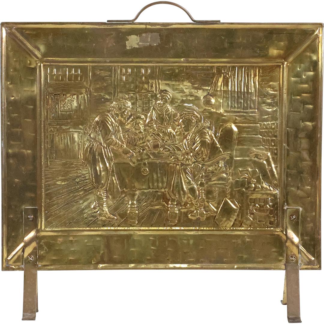 Vintage Brass FIRESCREEN with Repouse Interior Figures in a Pub Scene (1 of 12)