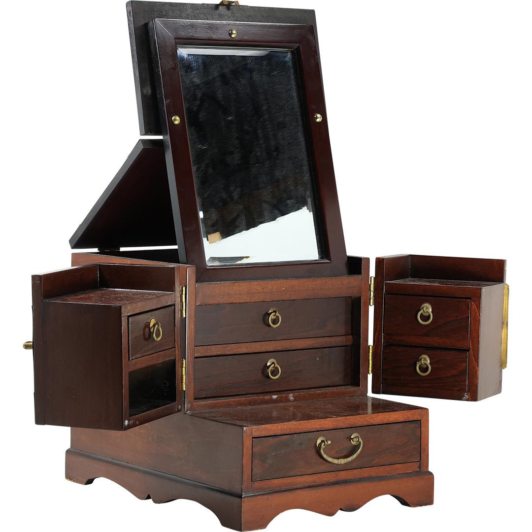 Unique Asian Wooden Multi Drawer Fold-Out Jewelry Box with Vanity Mirror (1 of 18)