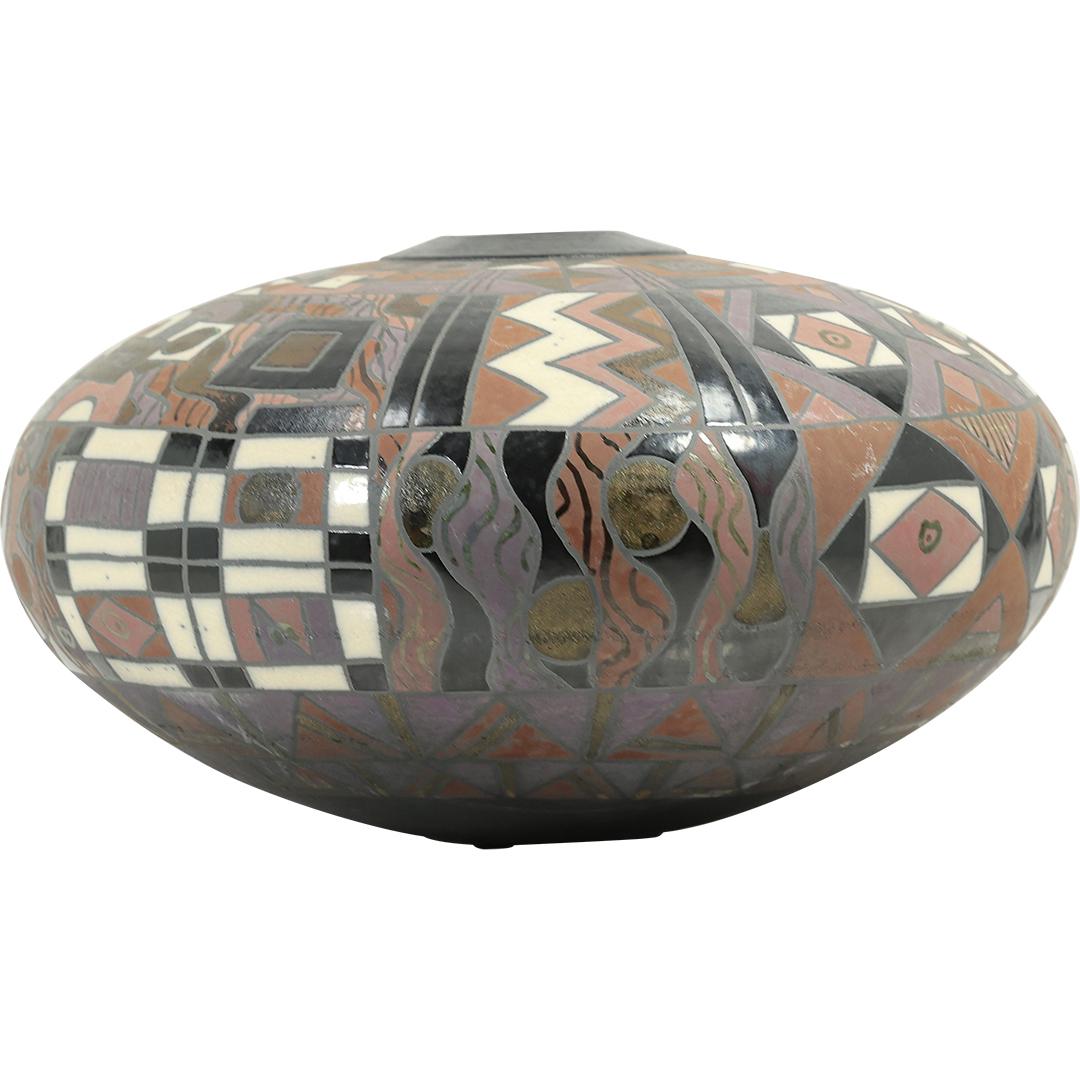 Native American Clay Pottery All Over Decorated Vase Signed KW, 14 inches diameter (1 of 18)