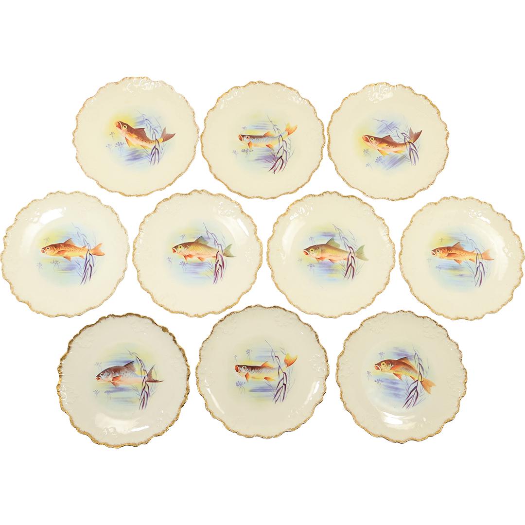[10] LS&S Limoges France Hand Painted FISH PLATES 9.25 inches diameter (1 of 17)