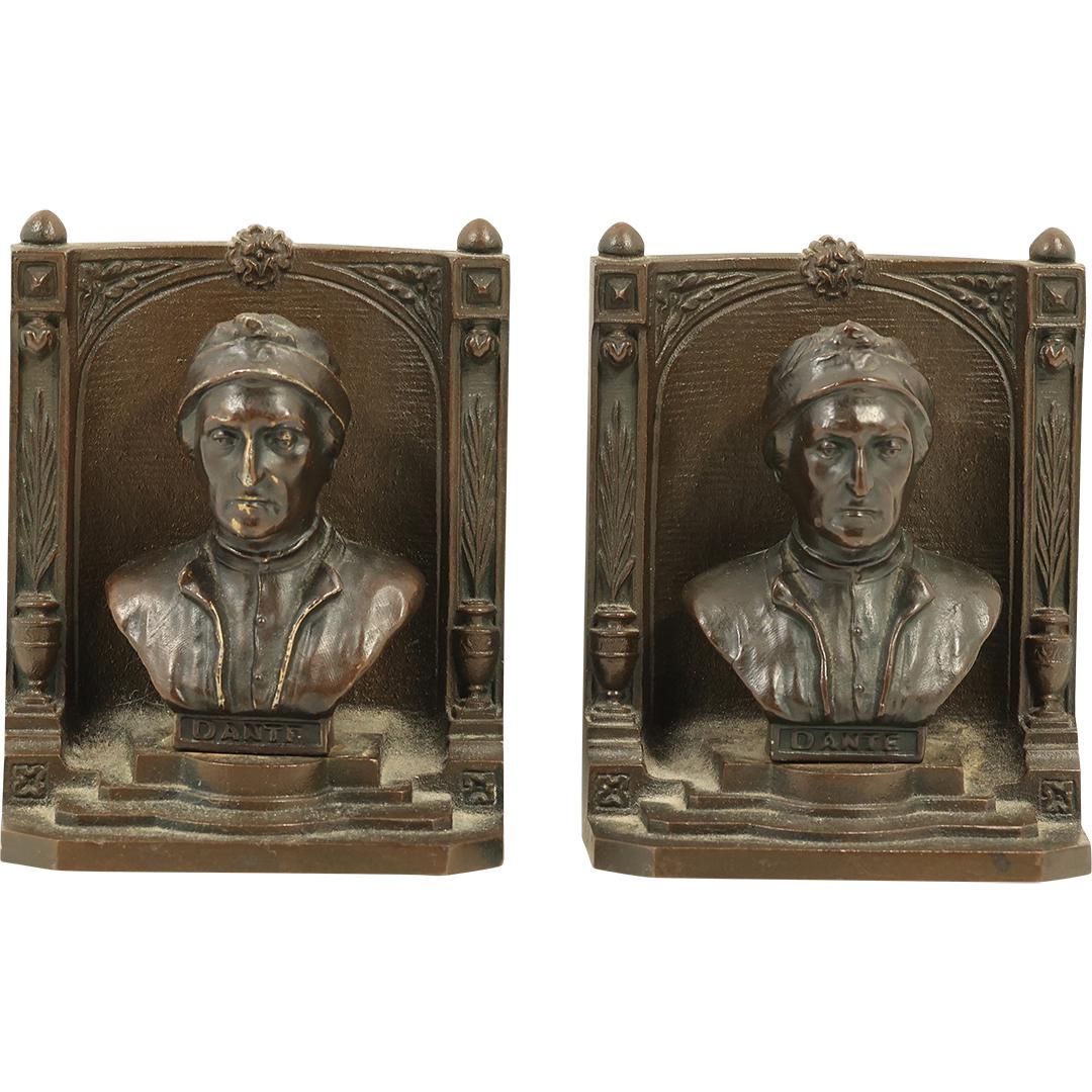 DANTE Bronze Bradley And Hubbard Bookends Signed B&H - Original Patina (1 of 19)