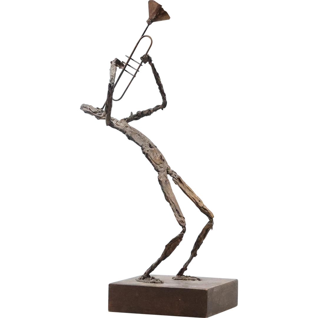 Alberto Giacometti Style Wrought Metal Sculpture Man Playing a Trombone 20.5 inches height (1 of 11)