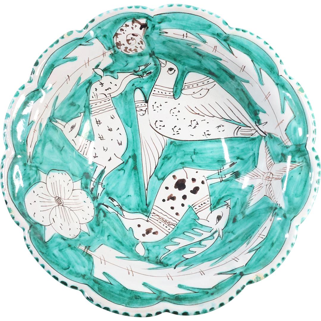 Italian Ceramic Decorated Charger with Deer and Bird 11.5 inches diameter (1 of 9)