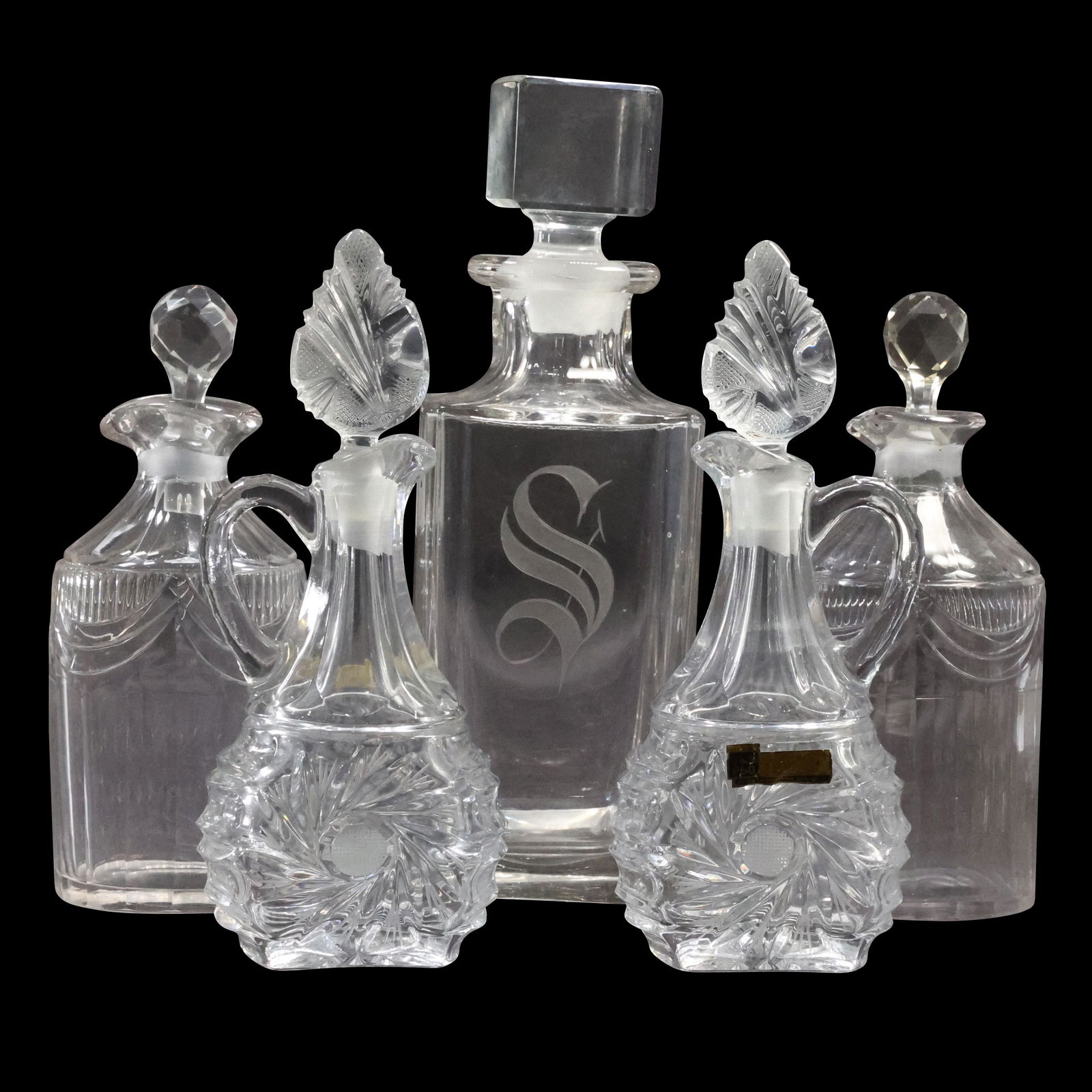 [5] Assorted Clear Glass Bottles: Oil , Vinegar, Cologne, Liquor (1 of 17)