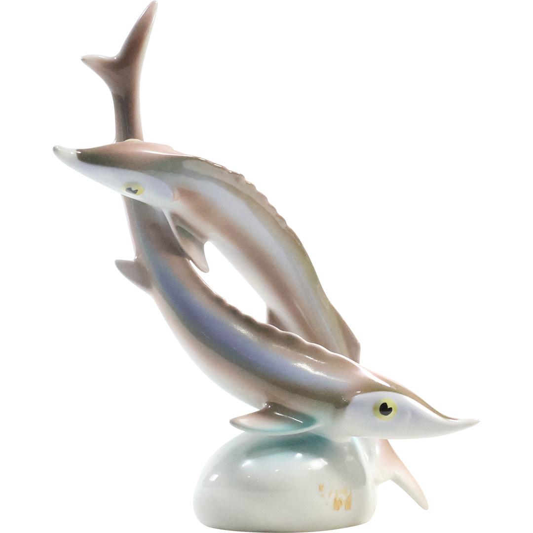 Hollohaza Fine Porcelain Double STURGEON FISH Figure Statue 9 inches height (1 of 9)