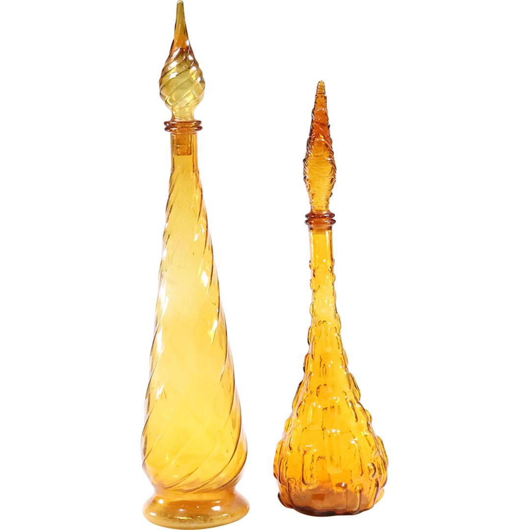 [2] Tall Mid-Century Modern Amber Glass Genie Bottles 21.75 inches and 26 inches heights (1 of 17)