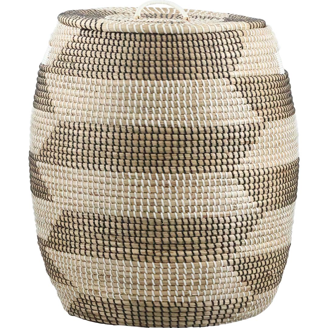 ZUNI Woven Reed Barrel Shaped Basket with Cover- Clean: ZUNI Woven Reed Barrel Shaped Basket with Cover- Clean. size: 20 x 15